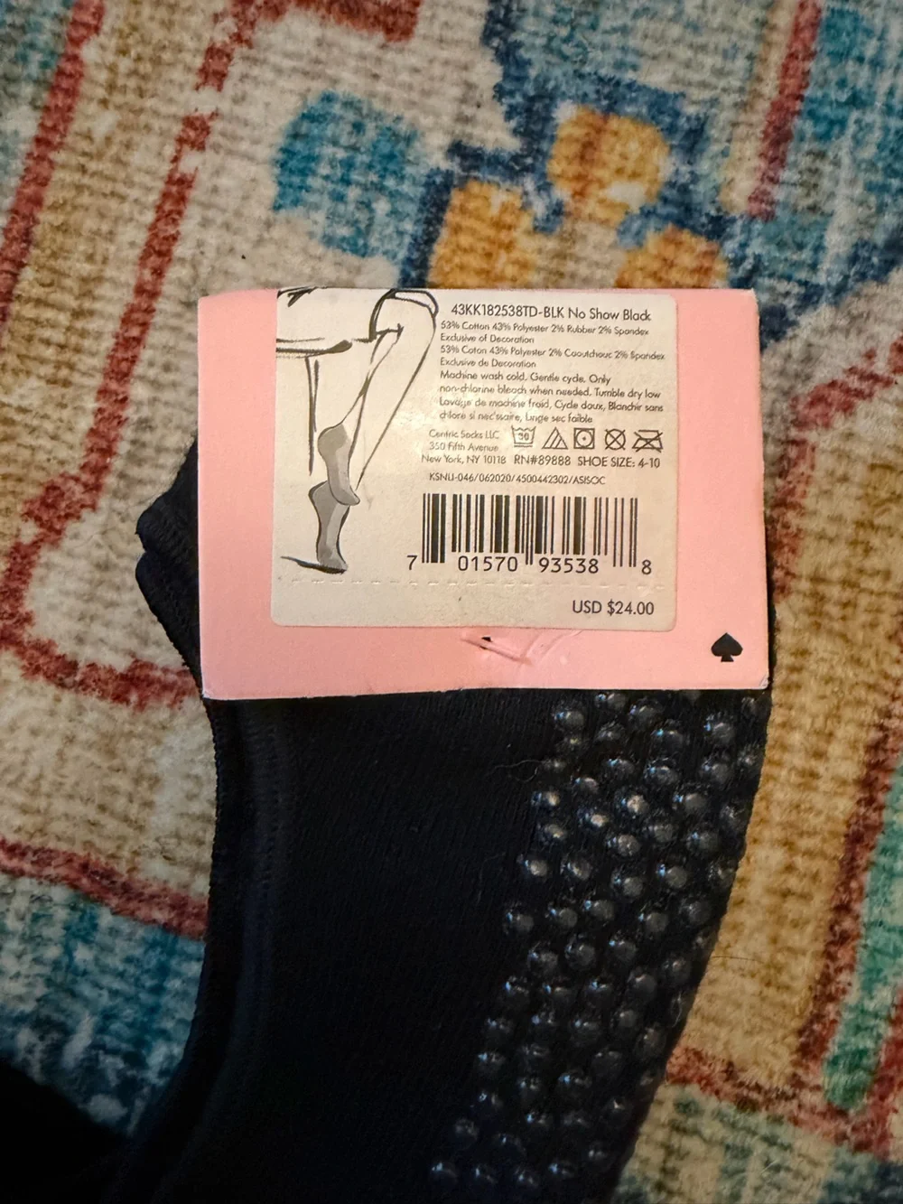 kate spade Black Barre Grip Socks with Gold Spade